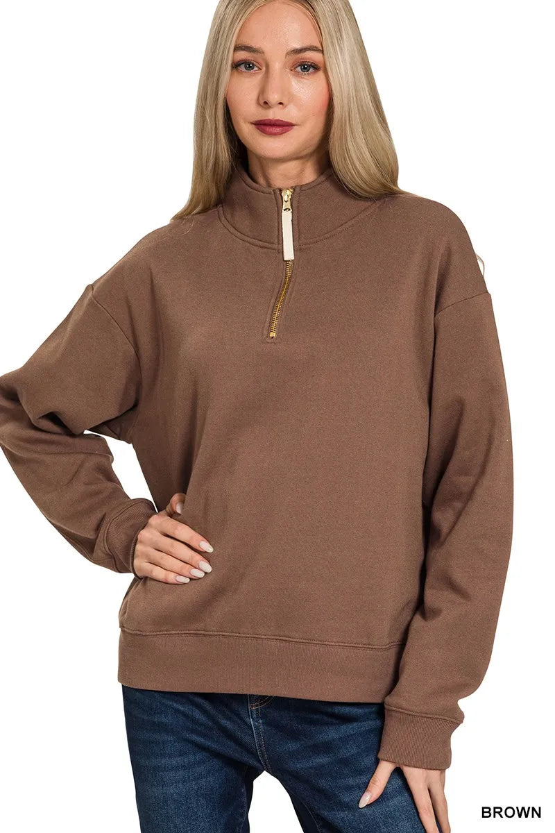 Zenana Fleece Half Zip Sweatshirt West2East Surf
