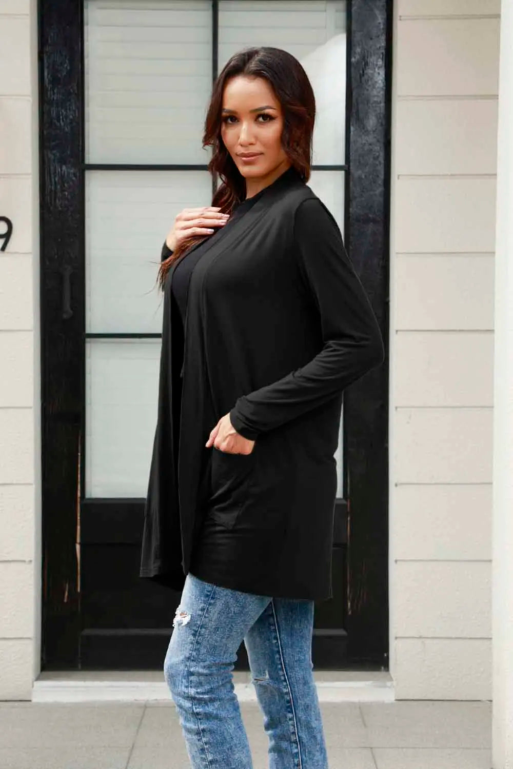 Basic Bae Full Size Open Front Long Sleeve Cardigan with Pockets New Era Fashion LLc