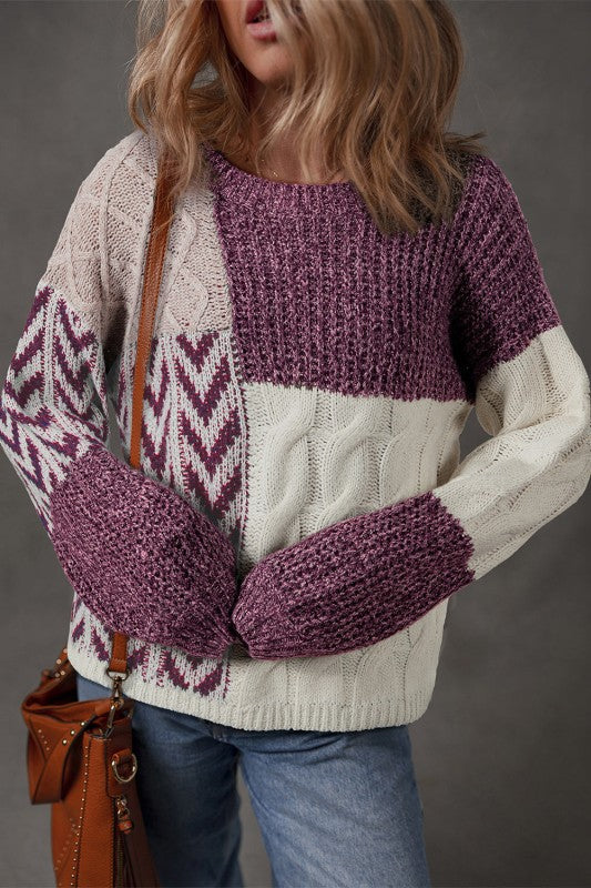 Colorblock Cable Knit Patchwork Tied Back Sweater Shop Style & More | Fresh Looks, Everyday Deals & Free Shipping