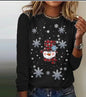 Snowman Printed Panel Loose Sweater – Casual Holiday Knit for Women FitiqueFit