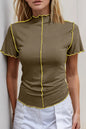Basic Bae Contrast Trim Mock Neck Short Sleeve T-Shirt New Era Fashion LLc