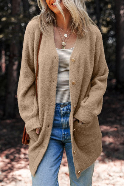 Solid Fuzzy Button-Front Cardigan Shop Style & More | Fresh Looks, Everyday Deals & Free Shipping