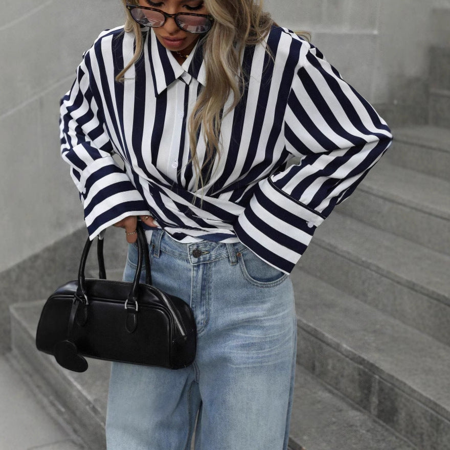 Women's Striped Long-Sleeve Loose Shirt – S–2XL FitiqueFit