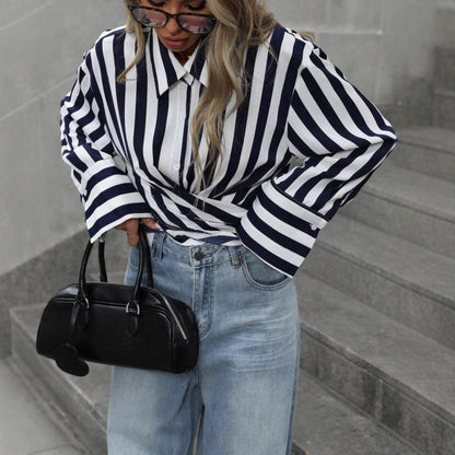 Women's Striped Long-Sleeve Loose Shirt – S–2XL FitiqueFit