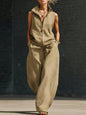 Women's Sleeveless Zippered Linen Two-Piece Set FitiqueFit