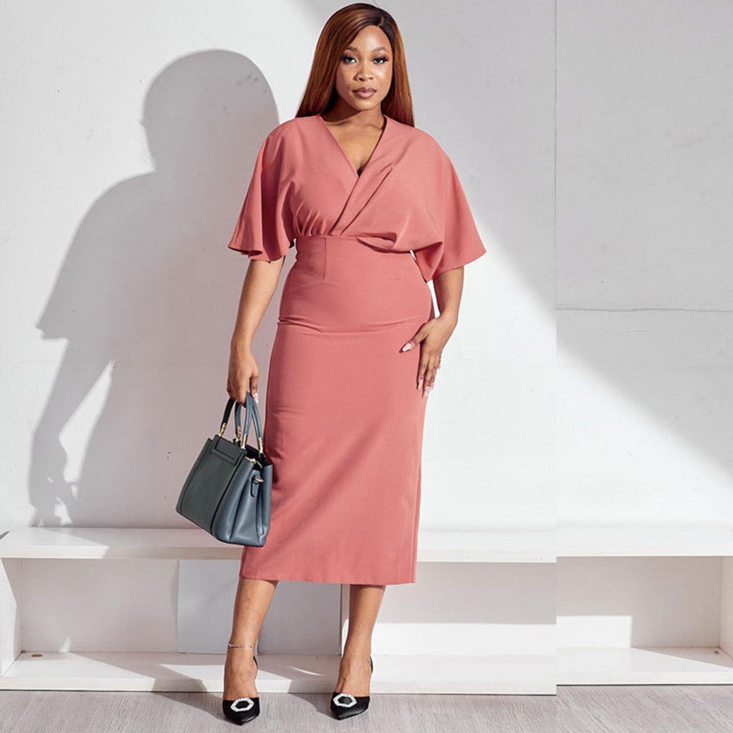 European And American Plus Size Solid Color Dress Grayceful LLC