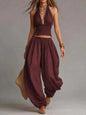 Women's Sleeveless Backless Halter Top & Wide-Leg Pants Set FitiqueFit