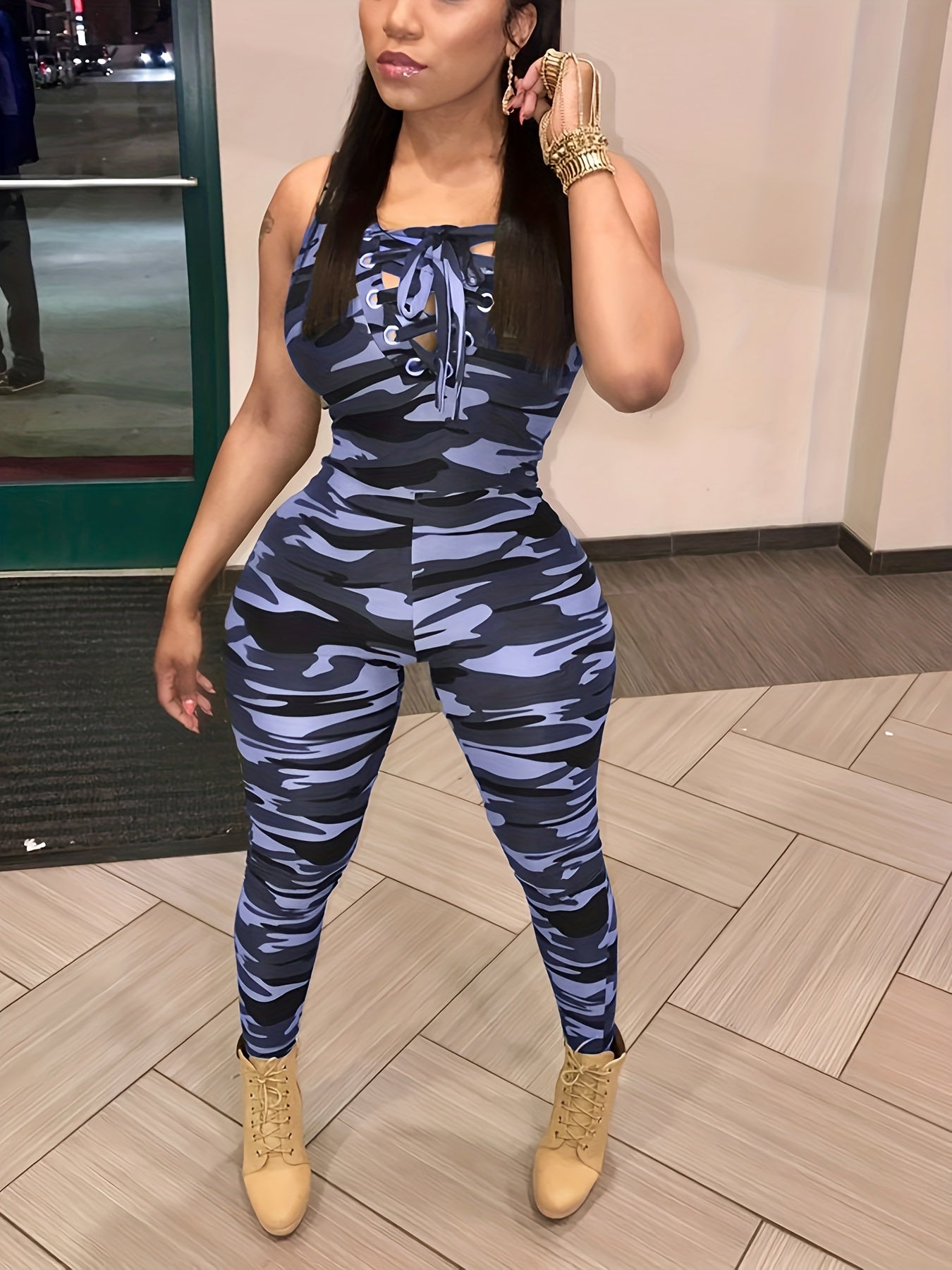 Women Overalls 2023 Spring Bodysuit Camouflage Print Bandage Womens Jumpsuits New Fashion Sexy Leoprard Rompers Pants Sleeveless 1pc Casual Bodysuit NovaCart