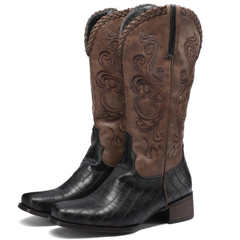 Rustic Western Braided Boots – Retro Cowboy Style with Snakeskin Detailing Country in My Heart