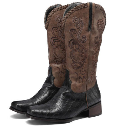 Rustic Western Braided Boots – Retro Cowboy Style with Snakeskin Detailing Country in My Heart