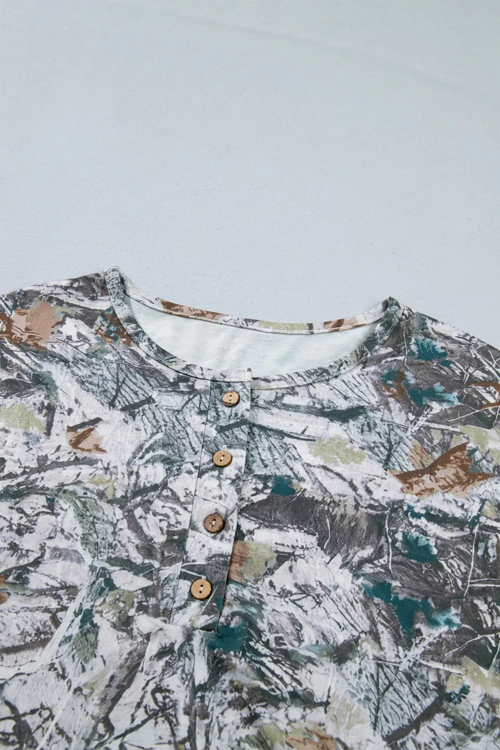 Abstract Woodland Print Tunic Henley T Shirt New Era Fashion LLc