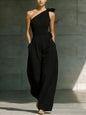 Women's Loose Sleeveless Off-Shoulder Belted Wide-Leg Jumpsuit FitiqueFit