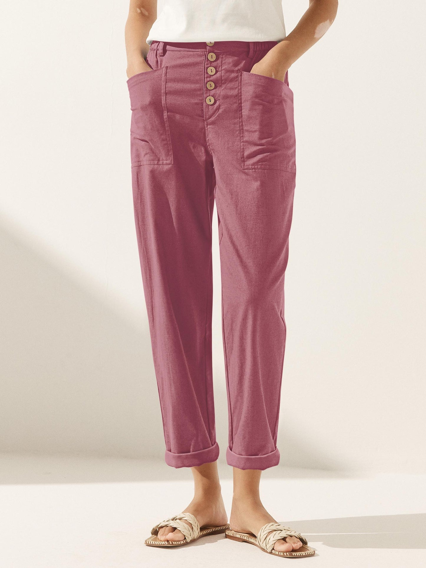 Linen Simple Button Fly Trousers HEIDI LINTICO