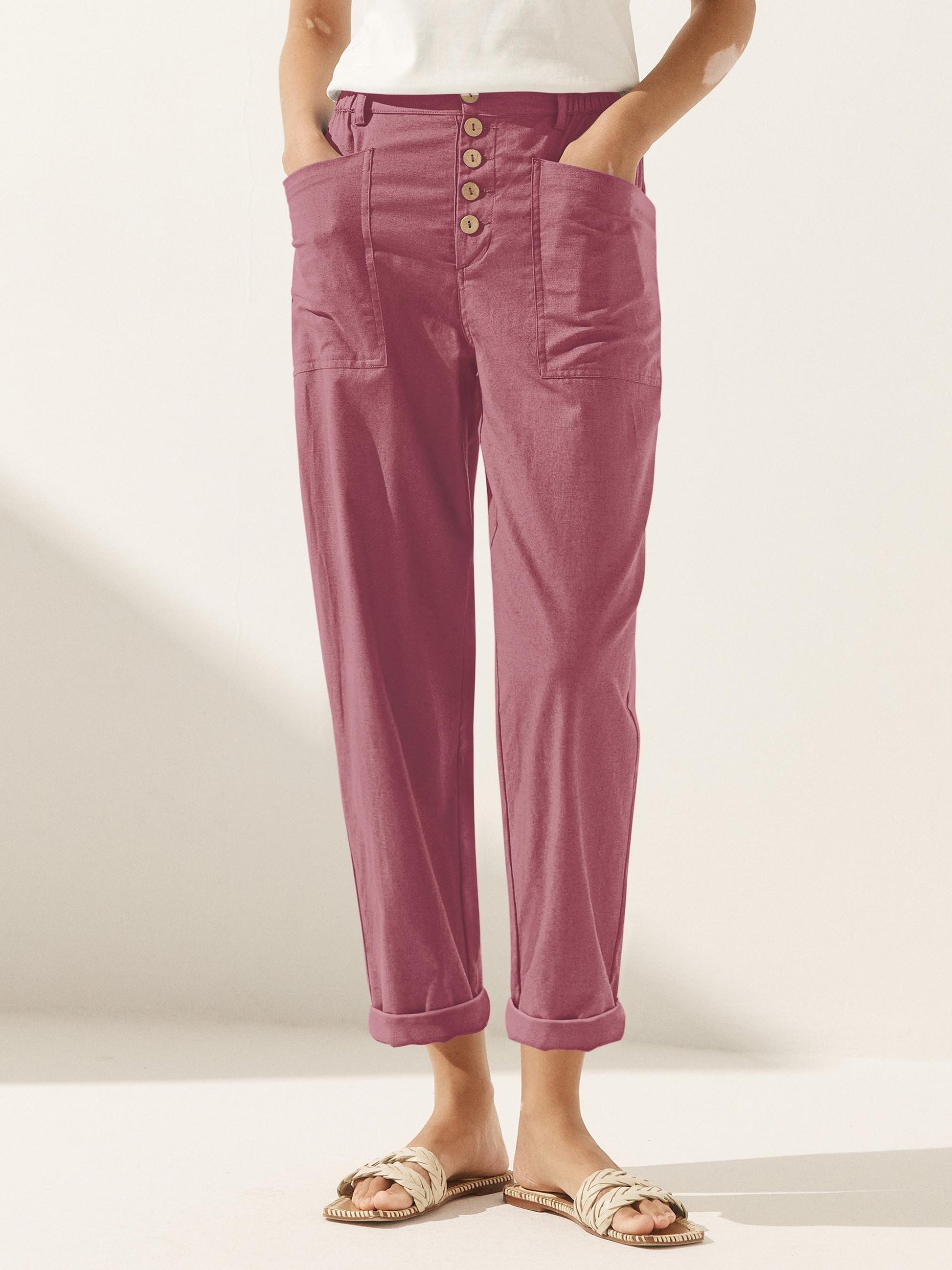 Linen Simple Button Fly Trousers HEIDI LINTICO