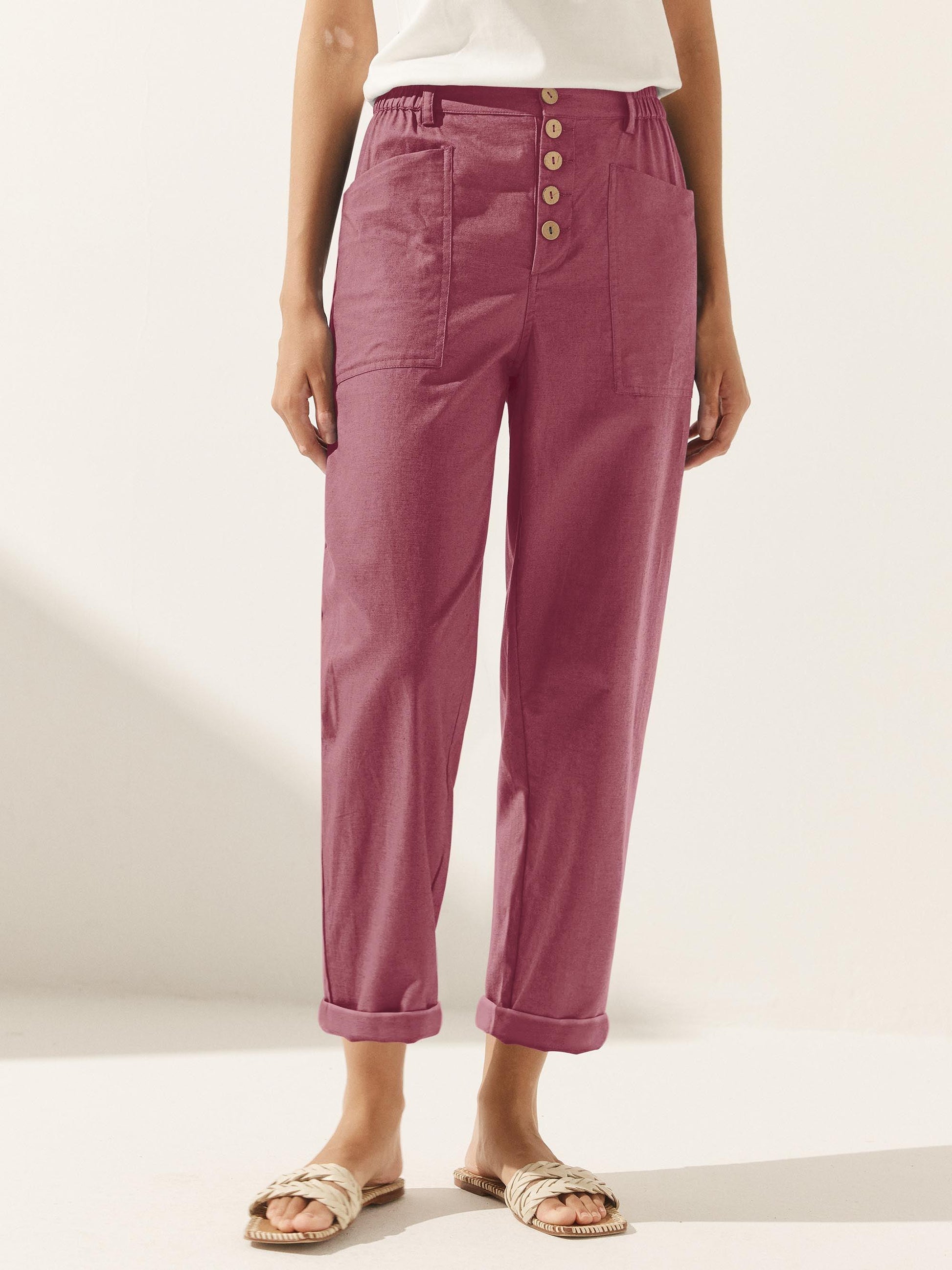 Linen Simple Button Fly Trousers HEIDI LINTICO