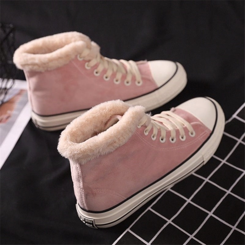 Women’s Warm Canvas Shoes | Plush Cotton Lined Flat Winter Shoes FitiqueFit