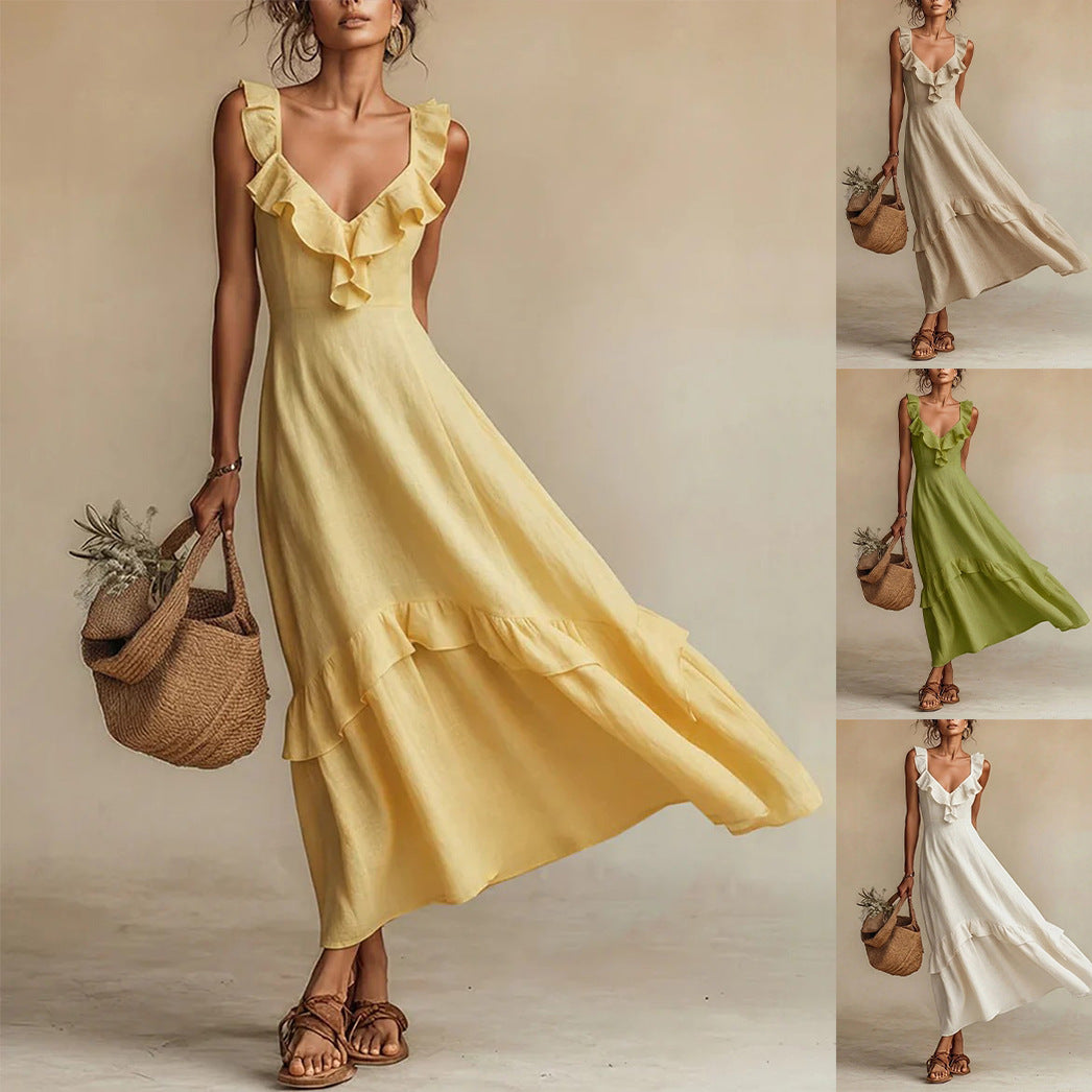 Sleeveless Ruffle Detail High-Waist Maxi Dress – 7 Colors, S–3XL FitiqueFit