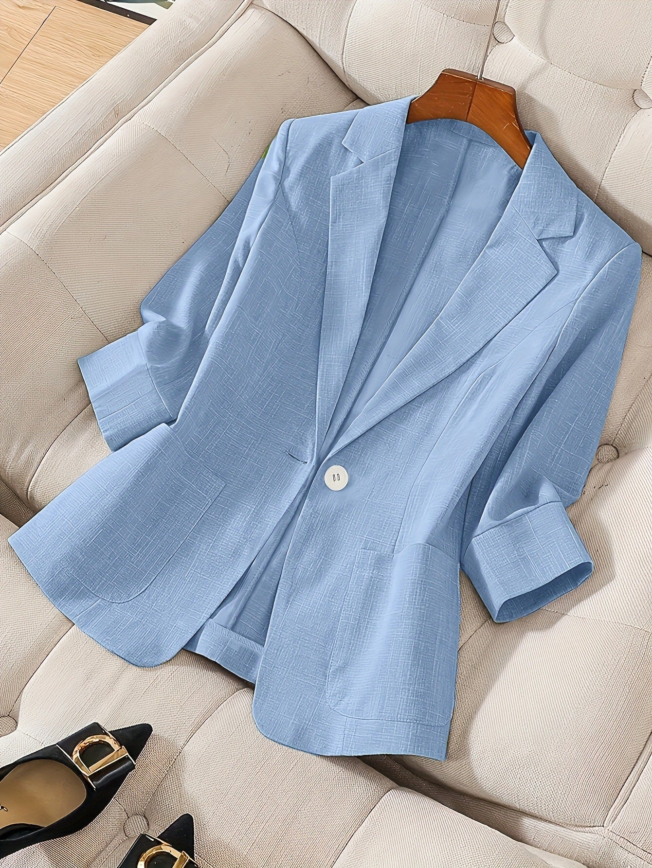 Women's Three-Quarter Sleeve Single-Button Casual Blazer FitiqueFit