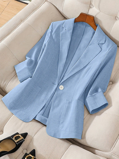 Women's Three-Quarter Sleeve Single-Button Casual Blazer FitiqueFit