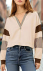 Color‑Block Cropped Polo V‑Neck Sweatshirt FitiqueFit