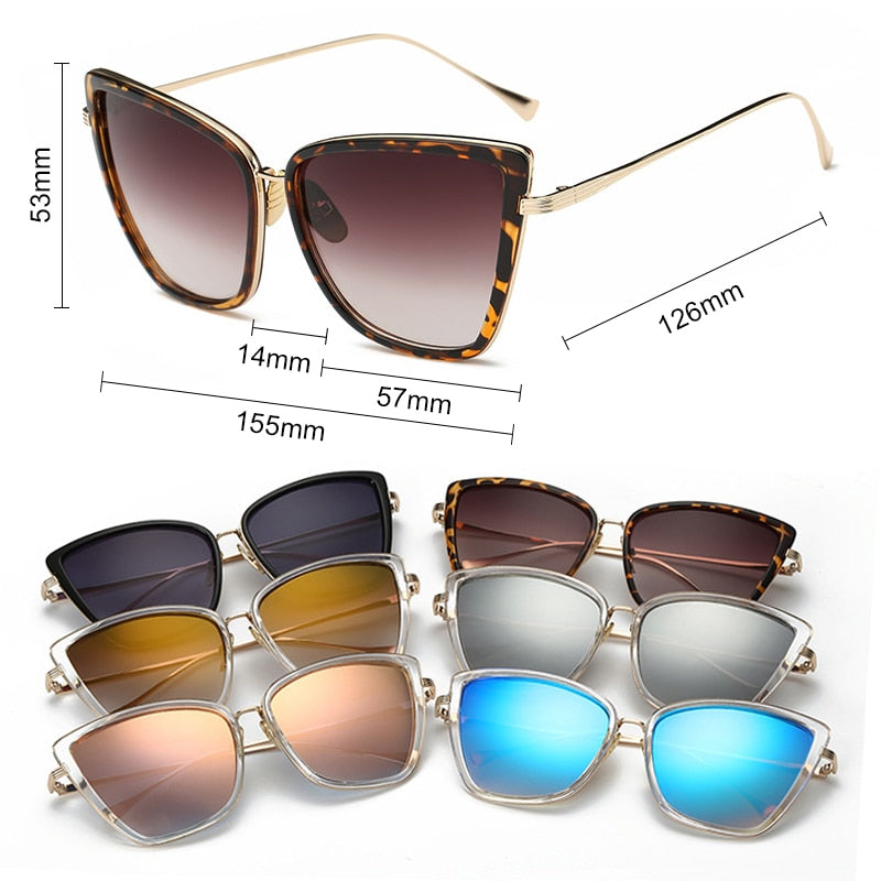 Big Cat Eye Sunglasses Women Black Mirror Sun Glasses FitiqueFit