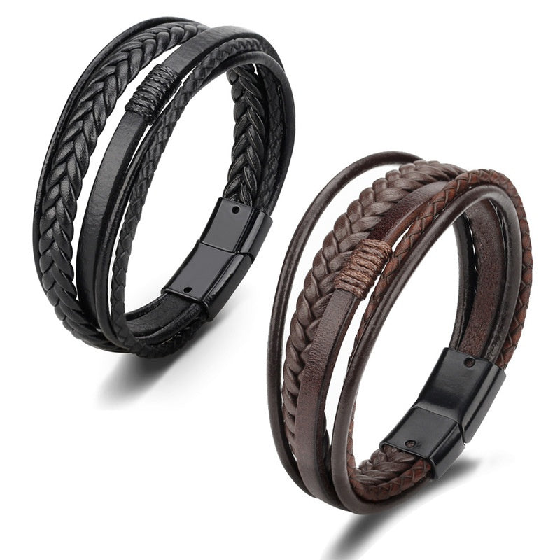 [Stylish Leather Bracelet] Stylish Durable 1pc Men's Hand-Woven Multi-Layer Leather Bracelet | with Buckle Closure, Versatile Accessory for Casual or Formal Wear NovaCart