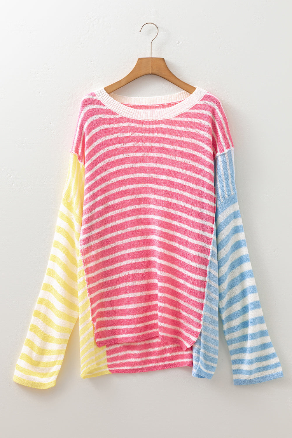 Multicolour Striped Exposed Seam Colorblock Patchwork Plus Size Sweater Garden Naked Curves