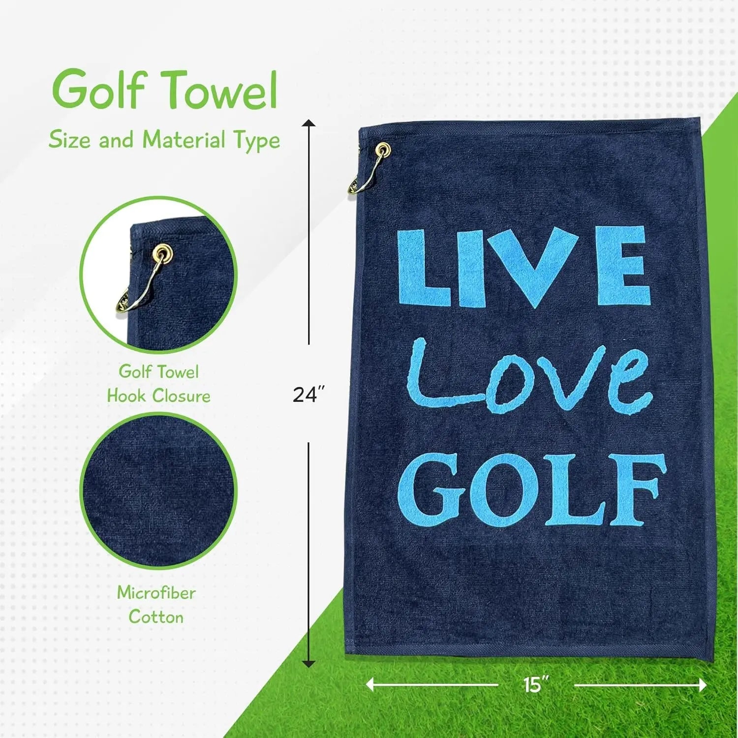 Par 3 - Golf Towel, Tee Bag with 4 Tees, and Bling Ball Marker with Hat Clip - Perfect Golf Gift for Women (Live Love Golf)
