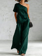 Women's Wide-Leg Pants & Top Set – 2-Piece Three-Quarter Sleeve Outfit FitiqueFit