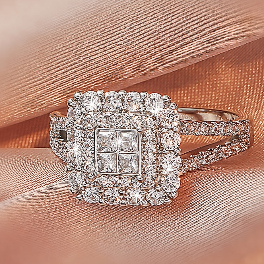 Large multi row white Synthetic Zirconia, fashionable, stylish, and atmospheric. Couples, lovers, gifts, wedding rings, Holiday Accessories, Couple Jewelry, Elegant Rings, Stylish Jewelry, Plated Rings, Highquality Finish, St NovaCart