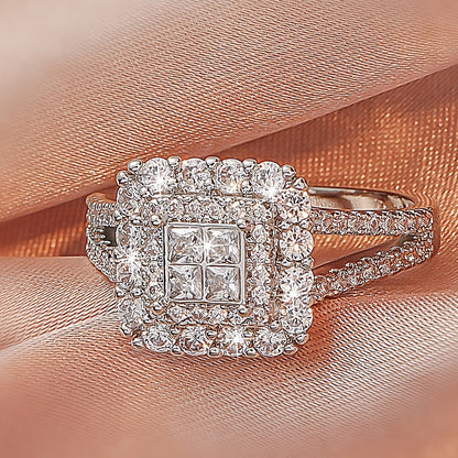 Large multi row white Synthetic Zirconia, fashionable, stylish, and atmospheric. Couples, lovers, gifts, wedding rings, Holiday Accessories, Couple Jewelry, Elegant Rings, Stylish Jewelry, Plated Rings, Highquality Finish, St NovaCart