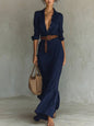 Women's Irregular Pleated Midi Dress – Elegant High-Waist Long Sleeve FitiqueFit