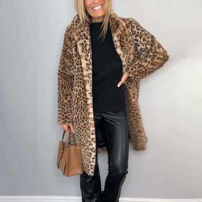 Leopard Print Plush Jacket — Cozy Loose-Fit Mid-Length Outwear FitiqueFit