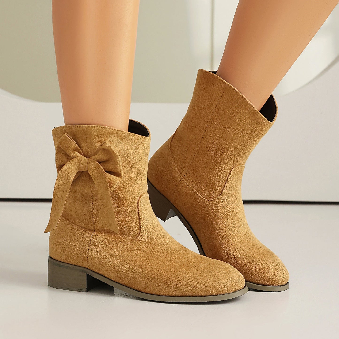 Low Heel Suede Large Size Sweet Bow Casual Boots FitiqueFit