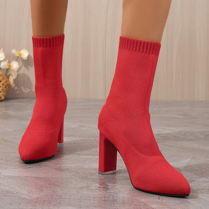 Women’s Chunky-Heeled Knitted Suede Ankle Boots FitiqueFit