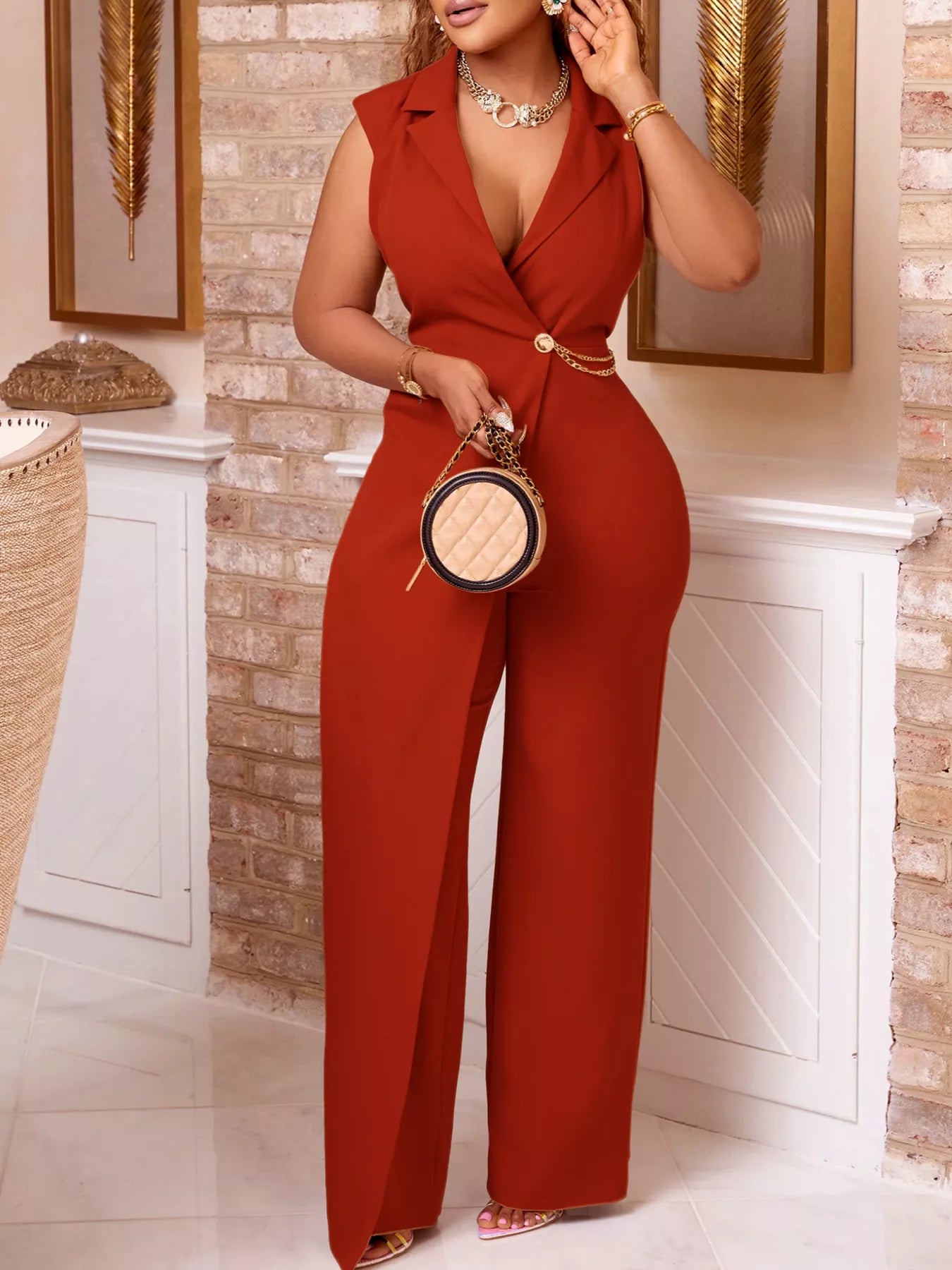 Full Size Asymmetrical Sleeveless Blazer Style Wide Leg Jumpsuit Plus Size New Era Fashion LLc