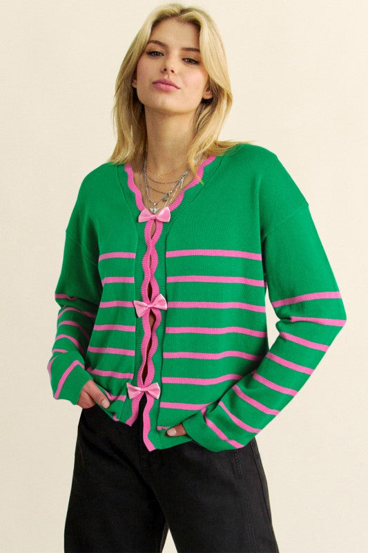 Stripe Cute Bow Detail Sweater Knit Cardigan Shop Style & More | Fresh Looks, Everyday Deals & Free Shipping