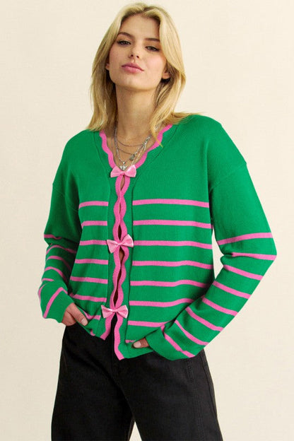 Stripe Cute Bow Detail Sweater Knit Cardigan Shop Style & More | Fresh Looks, Everyday Deals & Free Shipping