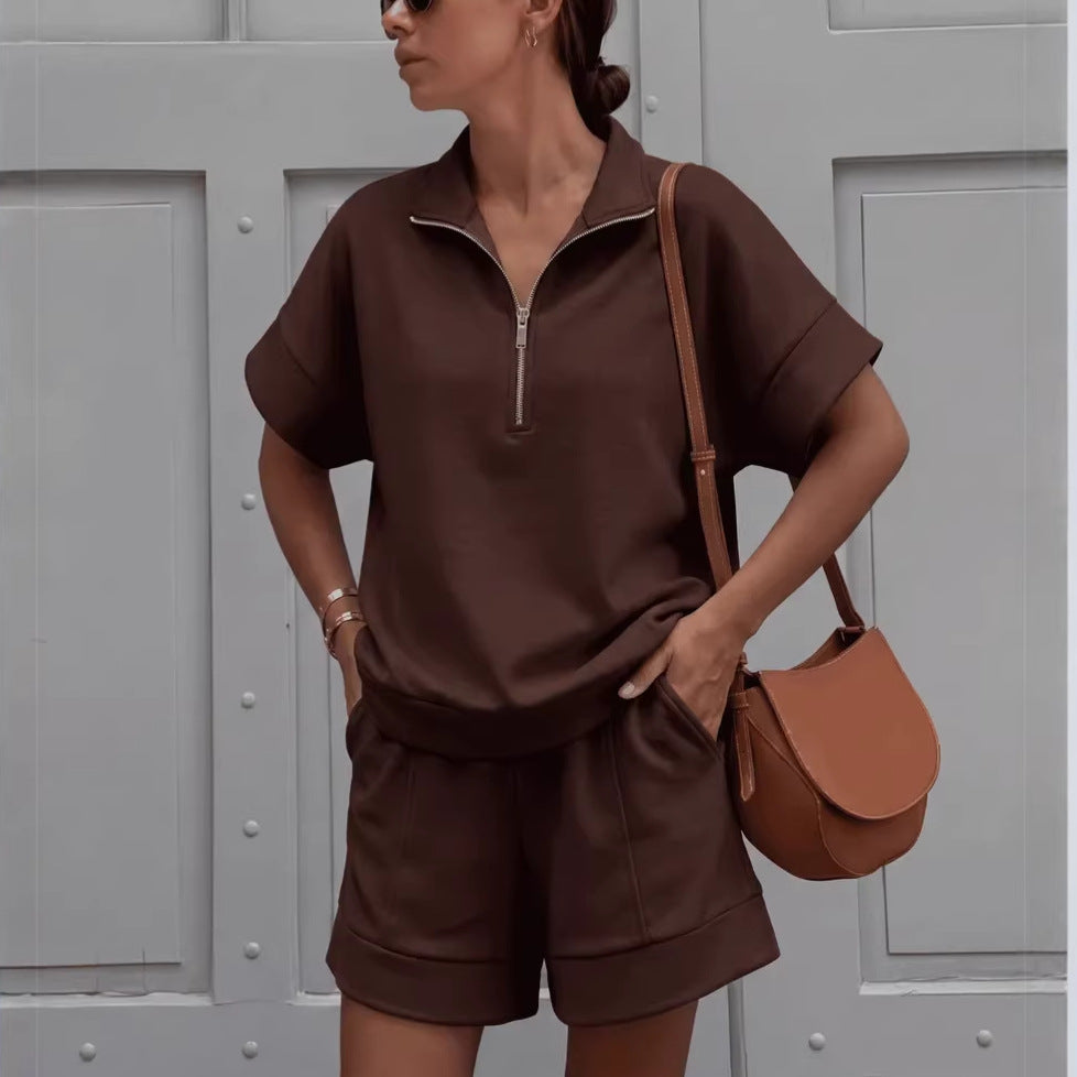 Women's Solid Color Sweatshirt Set – Casual 2-Piece Short Top & Pants FitiqueFit