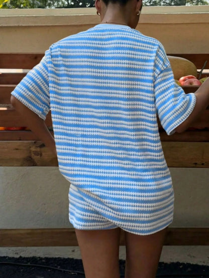 Striped Short Sleeve Top and Shorts Set New Era Fashion LLc