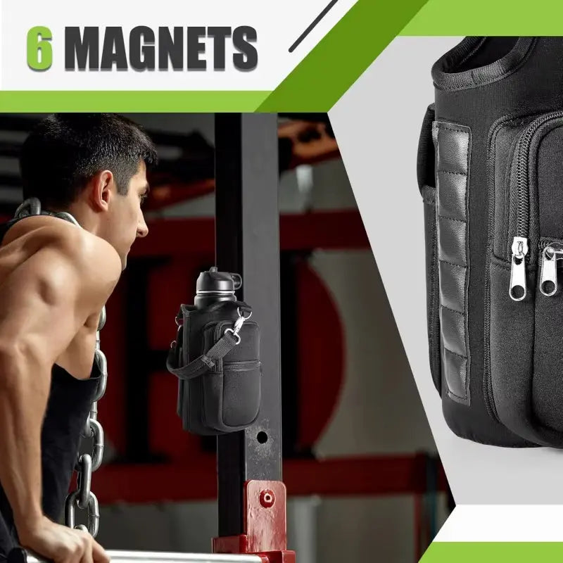 Magnetic Water Bottle Holder - Versatile Carrier Bag with Phone Pocket and Adjustable Strap for Gym and Outdoor Activities