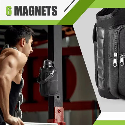 Magnetic Water Bottle Holder - Versatile Carrier Bag with Phone Pocket and Adjustable Strap for Gym and Outdoor Activities