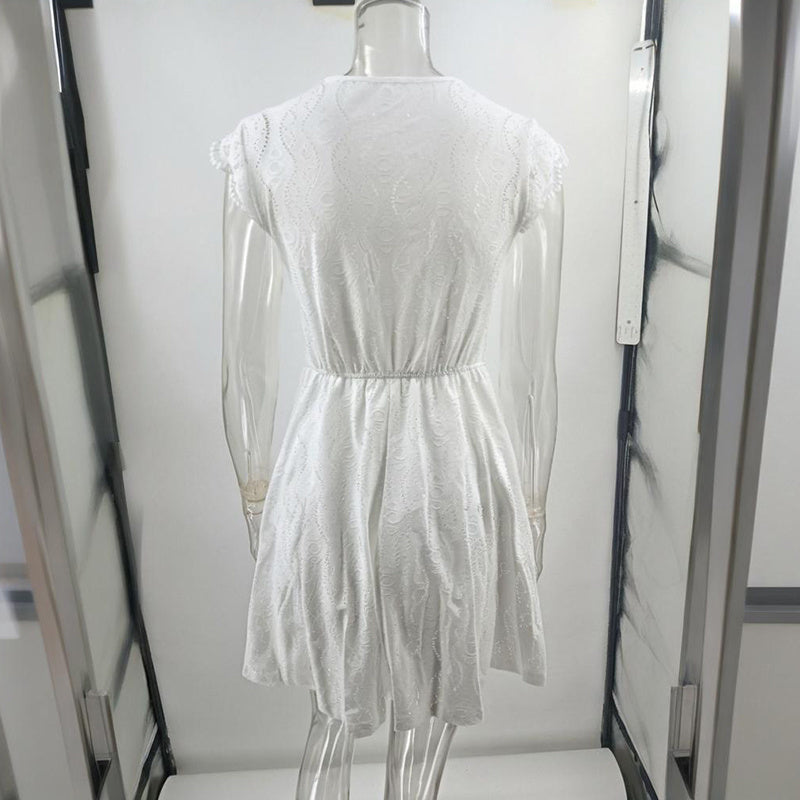 Women’s V‑Neck Short‑Sleeve Dress with Lace Trim FitiqueFit