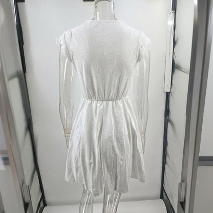 Women’s V‑Neck Short‑Sleeve Dress with Lace Trim FitiqueFit