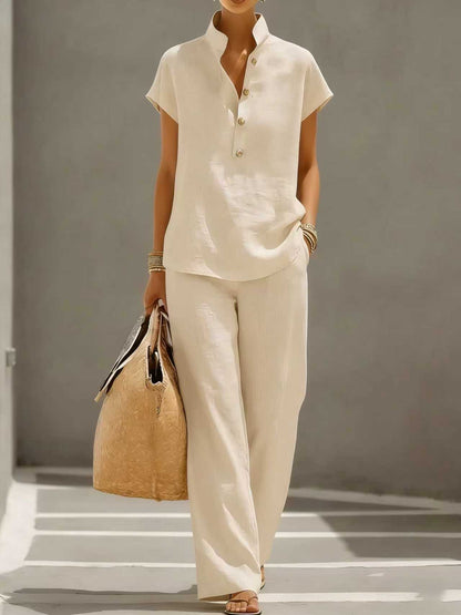 Cardigan & Short Sleeve Top + Pants Three-Piece Set – Solid Color Casual Lounge FitiqueFit