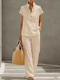 Cardigan & Short Sleeve Top + Pants Three-Piece Set – Solid Color Casual Lounge FitiqueFit