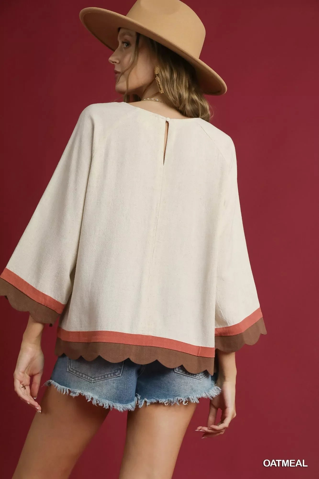 Umgee Scalloped Hem Color Block Top West2East Surf