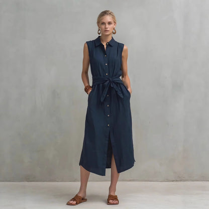 Women's Cotton-Linen Bag-Style Sleeveless Dress – Straight Cut FitiqueFit