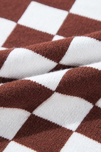 Checker Round Neck Drop Shoulder Sweater Shop Style & More | Fresh Looks, Everyday Deals & Free Shipping