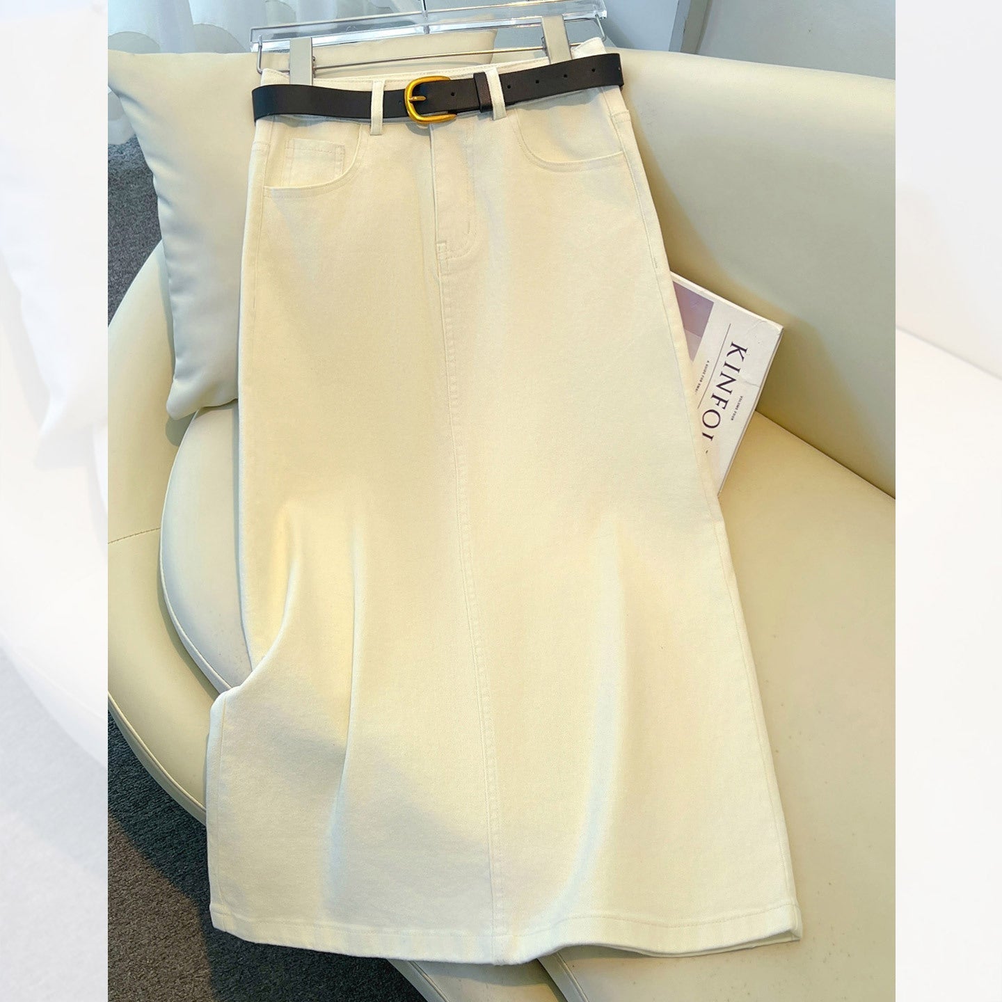 Brown A- Line Straight Skirt Retro Slit Hip Skirt Grayceful LLC